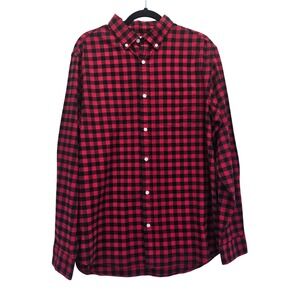 Old Navy Mens Large Tall Red Black Buffalo Plaid Built-In Flex Everyday Shirt